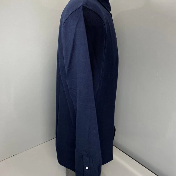 NEW JAMES BARK Mens Button Down Shirt Navy Blue Size L Pique Embroidered Logo - Picture 4 of 8